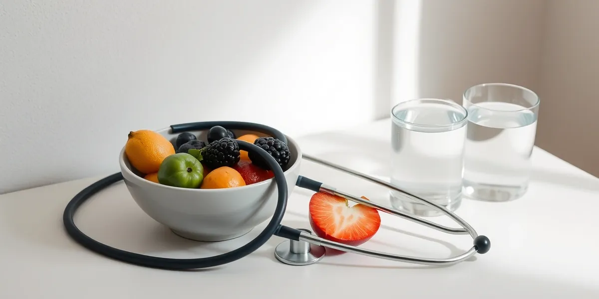 Duas pranchetas lado a lado sobre mesa branca, uma com receituário e outra com plano alimentar em branco